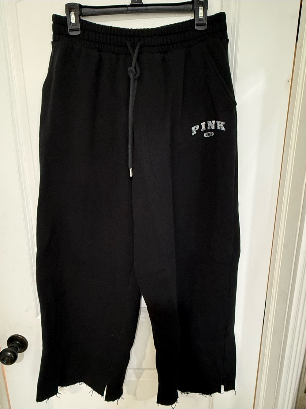 PINK Victoria's Secret Campus Fleece Wide leg split hem Sweatpants with Logo